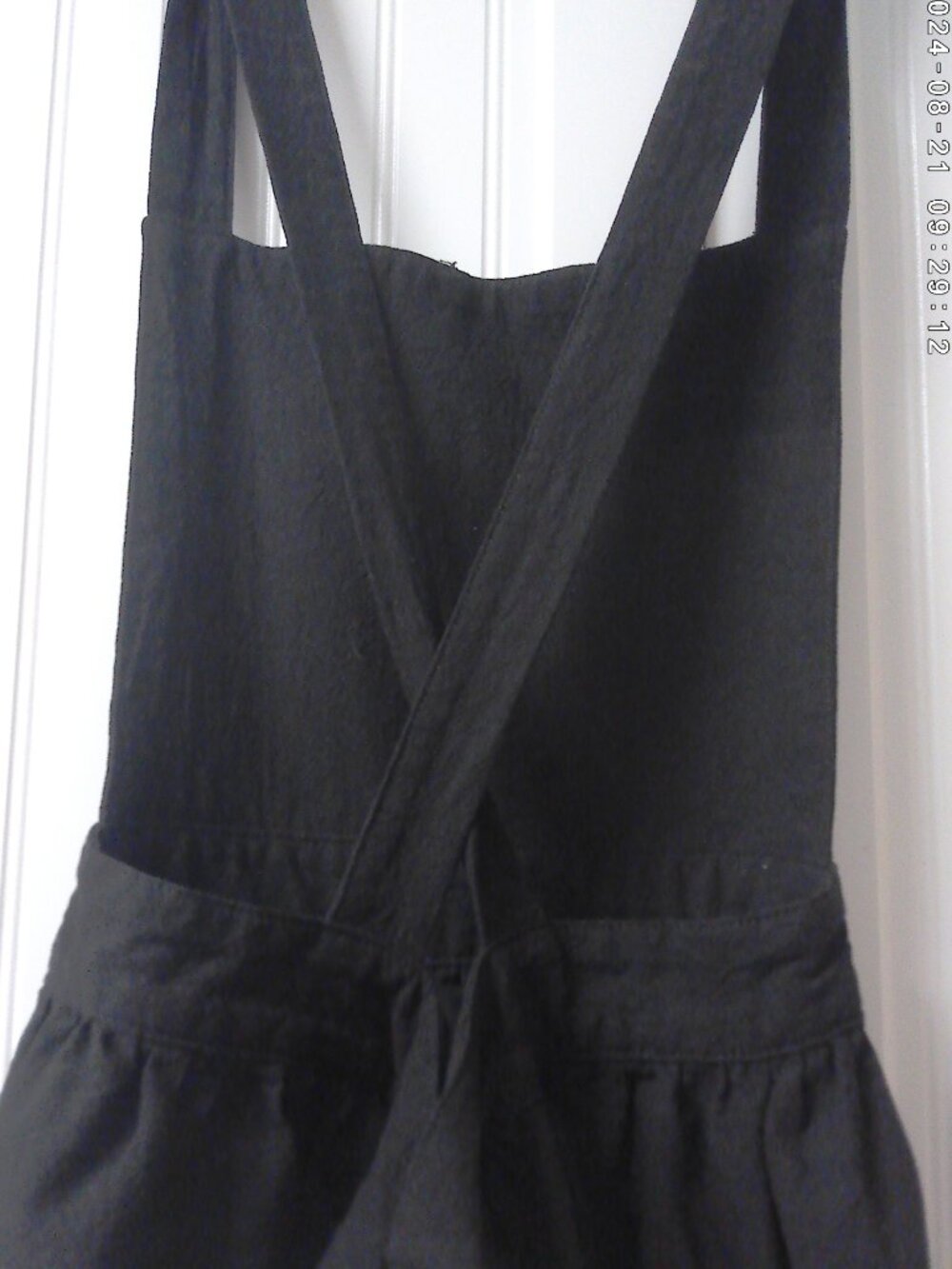 Black Cotton Linen Apron One Size Kitchen Barista Bakery NWOT Handmade - Picture 2 of 10